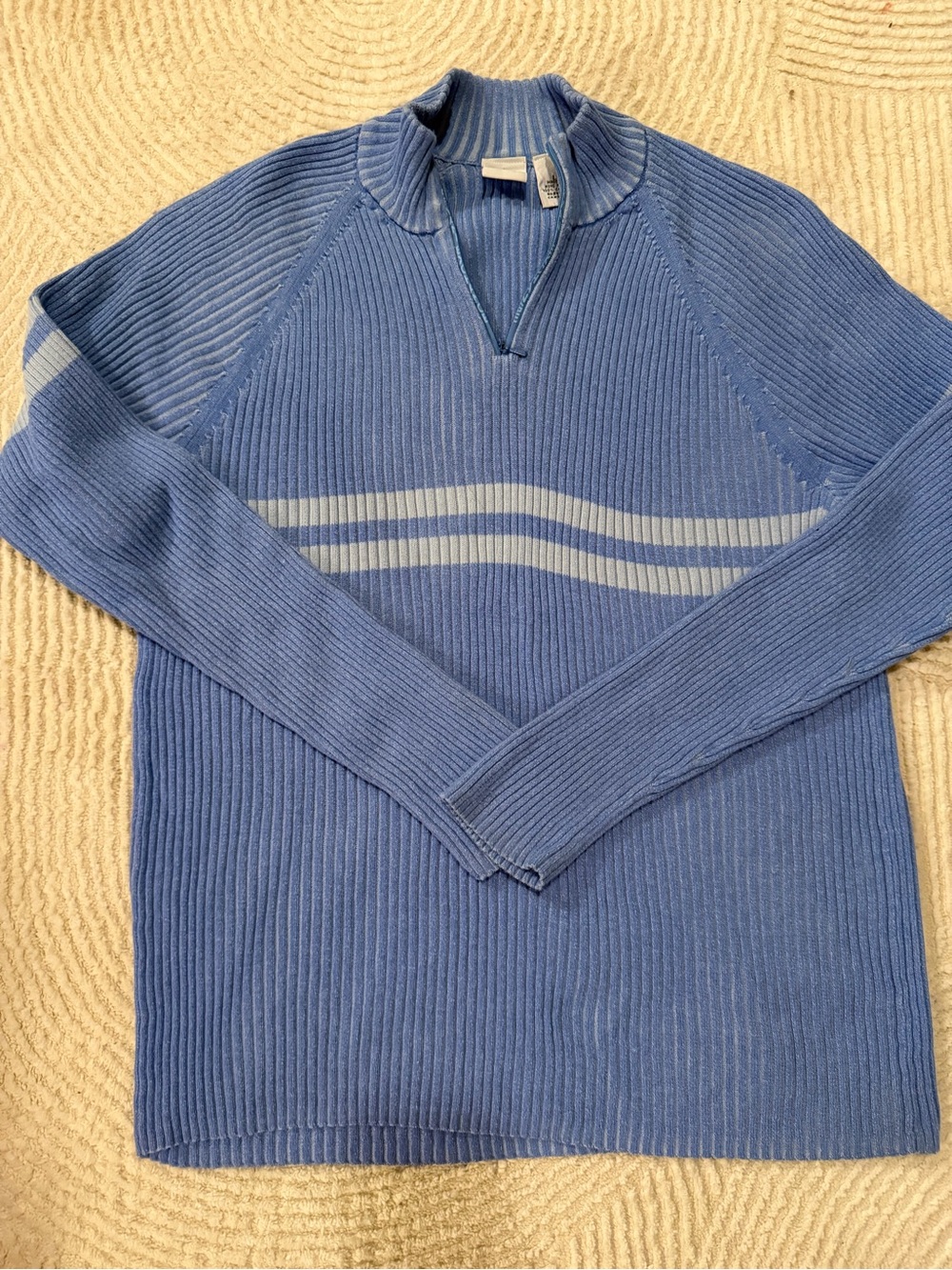 Armani Exchange  Men's Blue Ribbed Quarter-Zip Sweater with Light Stripe